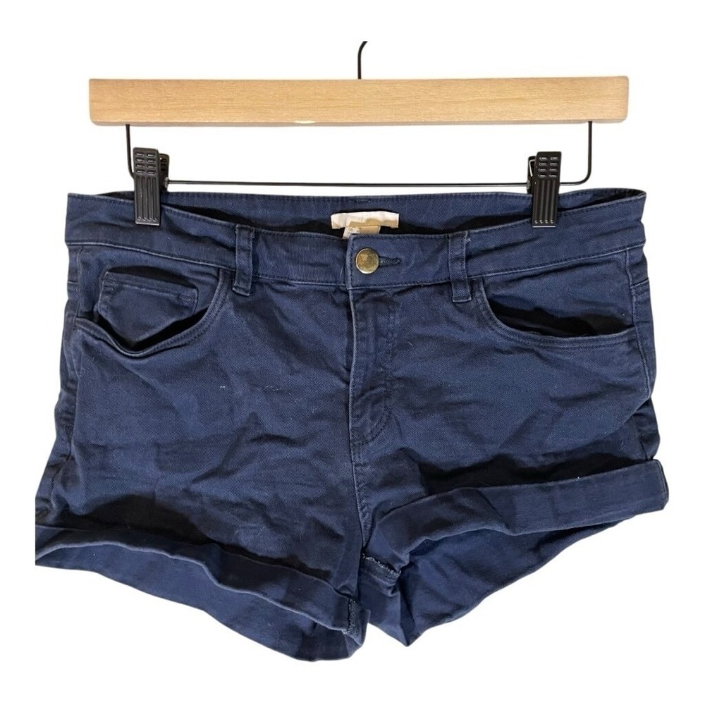 H&M Womens Chino Shorts Size 8 Dark Blue Casual Comfy Comfortable Cuff Classic